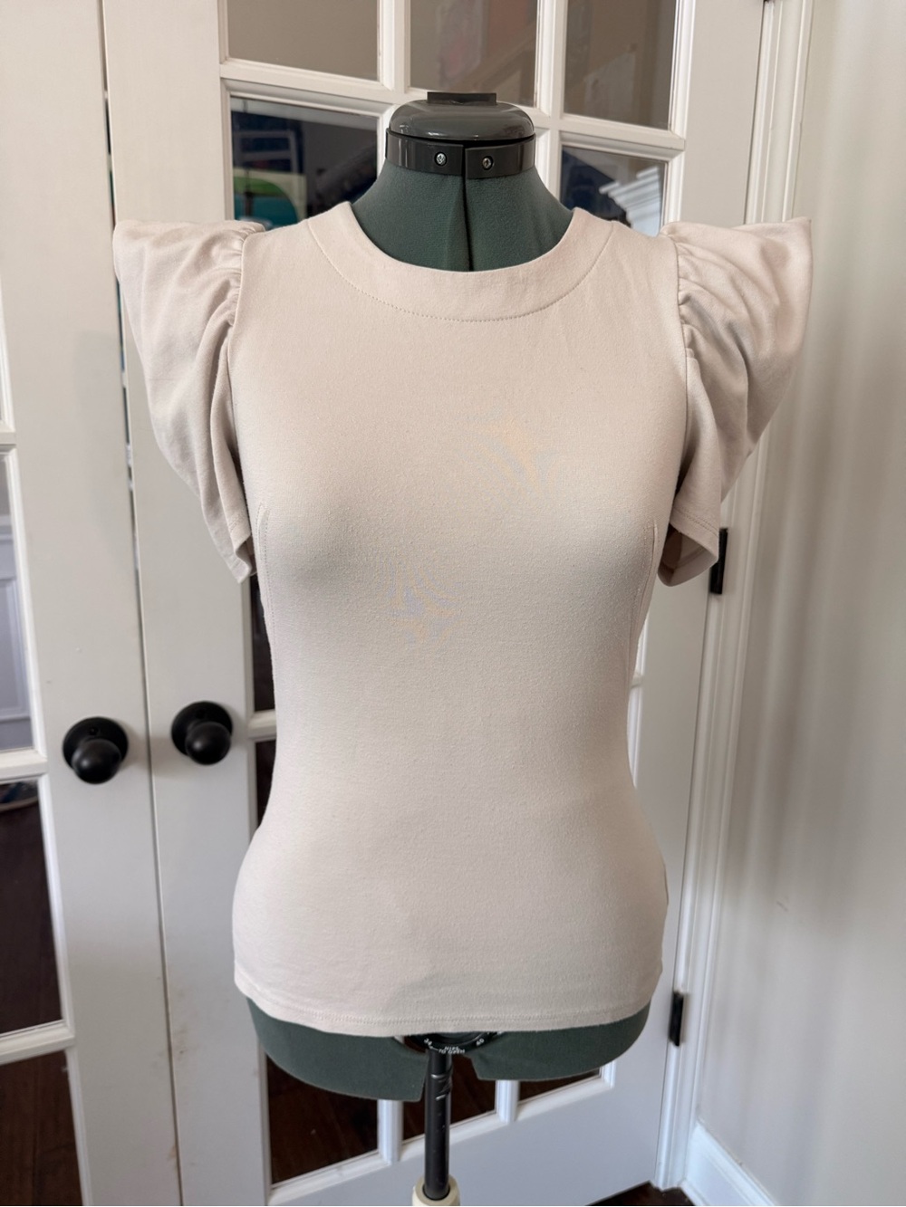 French Connection Ivory Puff Sleeve Short Sleeve Tee